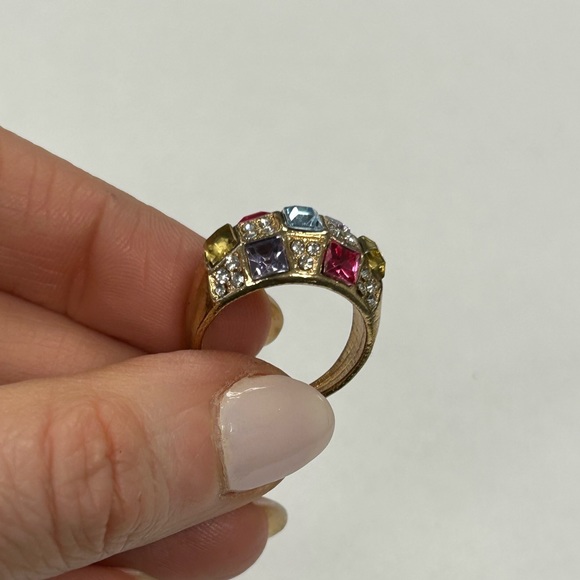 Yellow Sterling Silver Multicolored CZ Ring Size #7.5 Sample - Picture 8 of 10